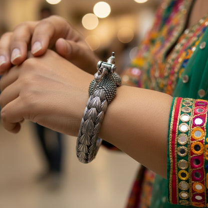 2PC Openable German Silver Peacock Kada Bangles