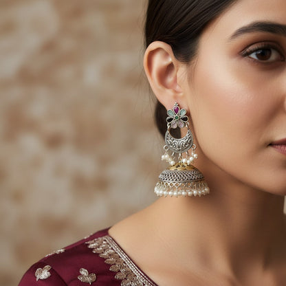 Traditional German Silver Jhumka Earrings for Women | Lady Zone