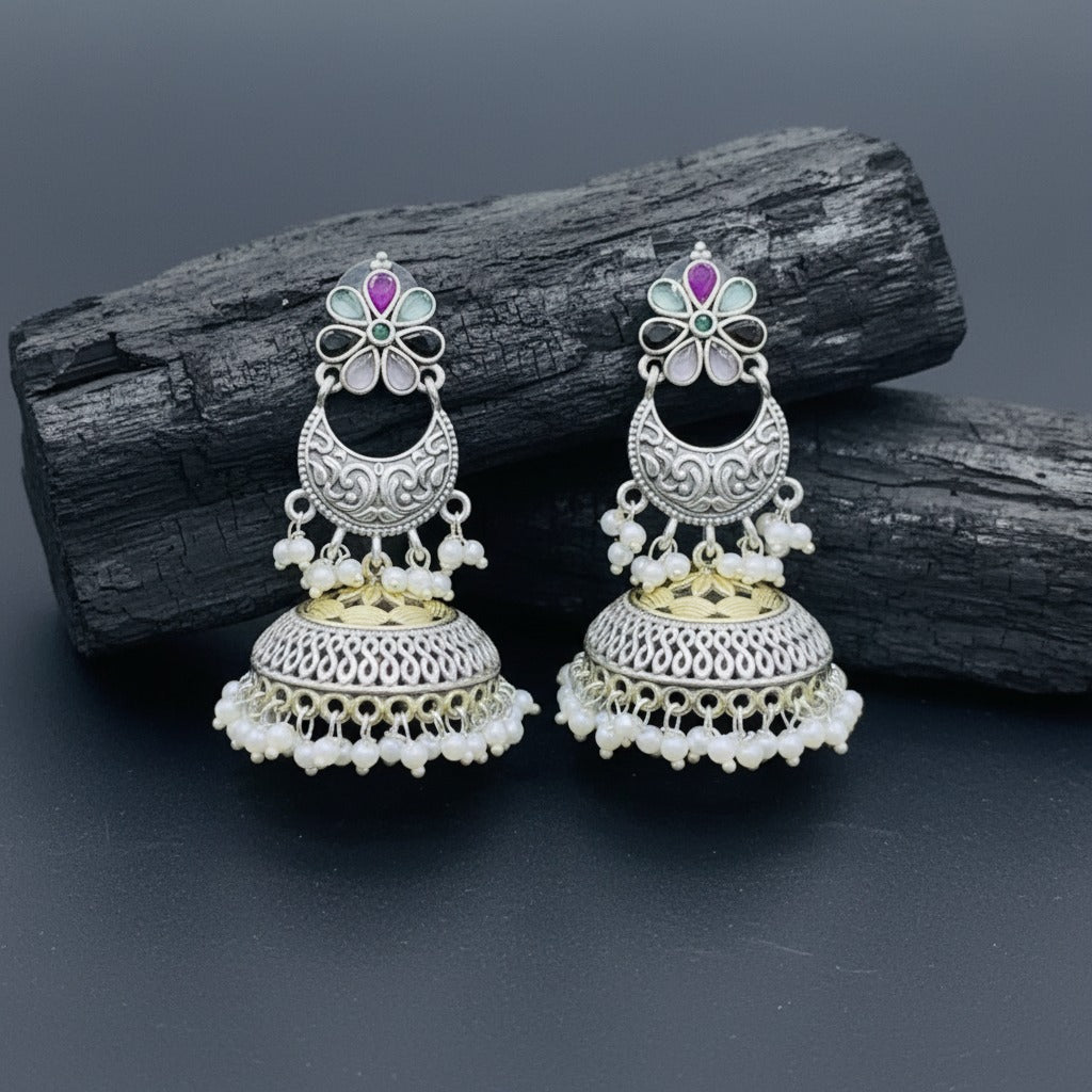 Traditional German Silver Jhumka Earrings for Women | Lady Zone