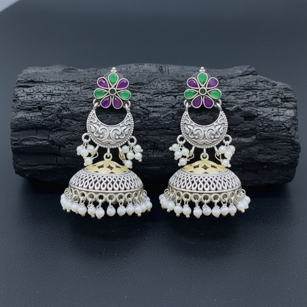 Traditional German Silver Jhumka Earrings for Women | Lady Zone