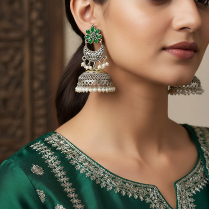 Traditional German Silver Jhumka Earrings for Women | Lady Zone