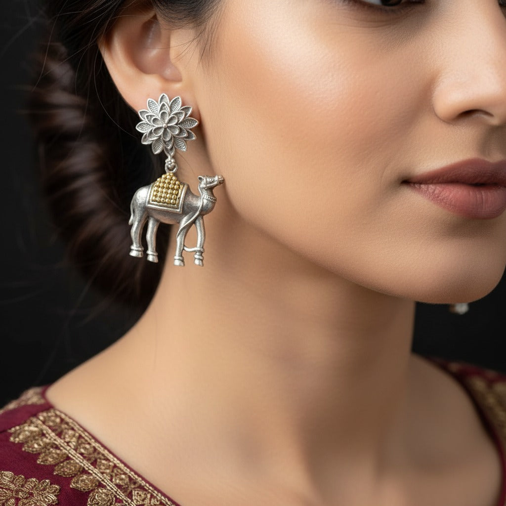 Traditional German Silver Camel Drop Earrings for Women | Lady Zone