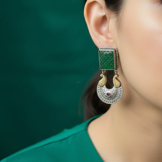 Traditional German Silver Stone Stud Earrings for Women | Lady Zone