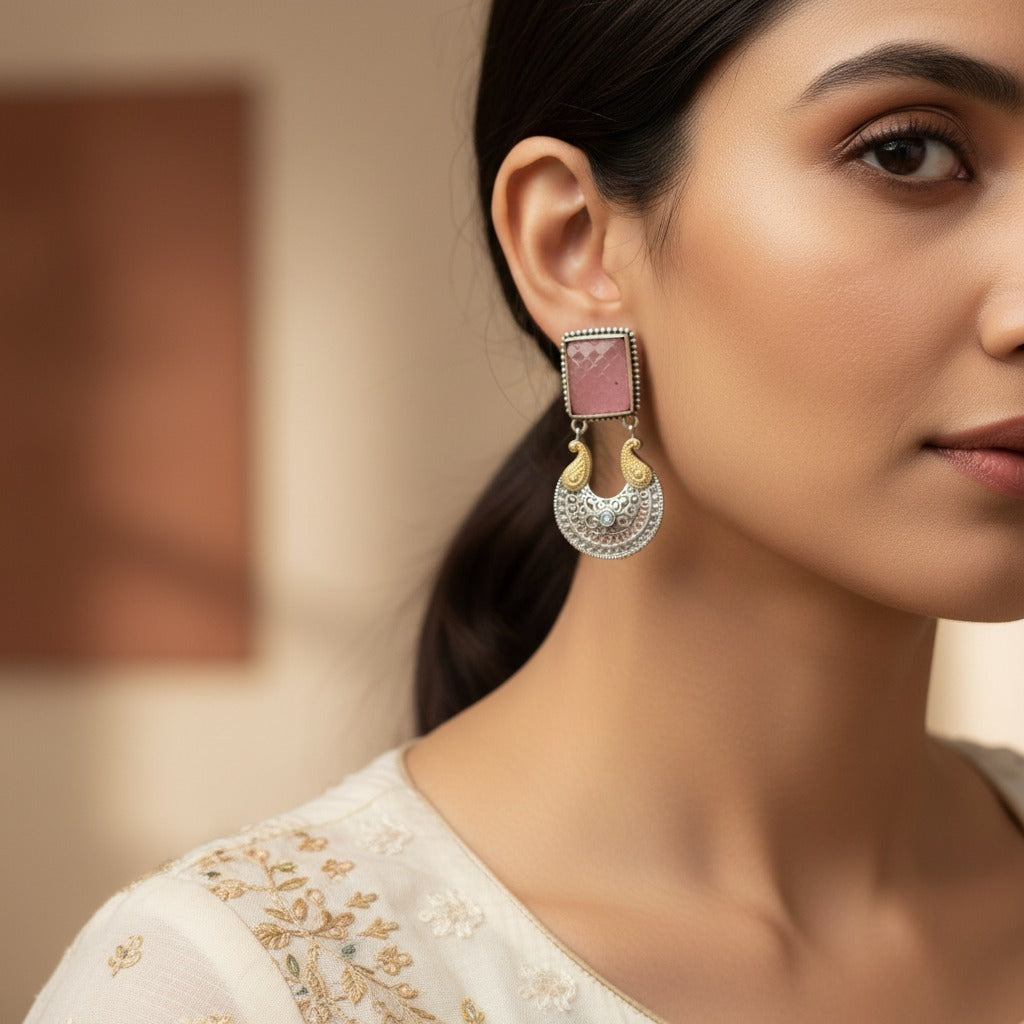 Traditional German Silver Stone Stud Earrings for Women | Lady Zone