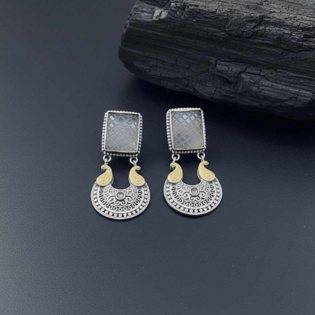 Traditional German Silver Stone Stud Earrings for Women | Lady Zone
