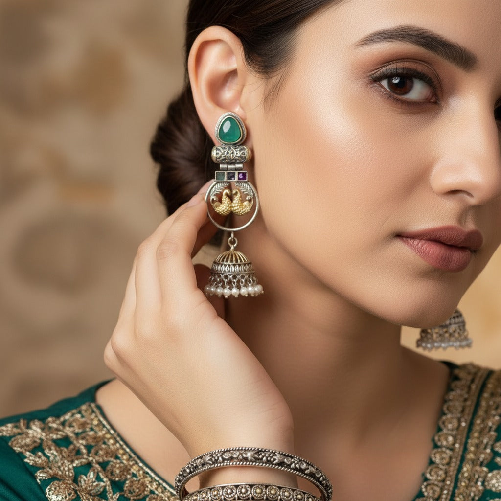 Traditional German Silver Swan Jhumka Earrings for Women | Lady Zone