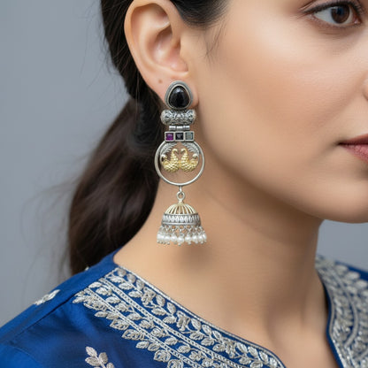 Traditional German Silver Swan Jhumka Earrings for Women | Lady Zone
