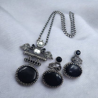 German Silver Stone Pendant Set with Earrings | Lady Zone