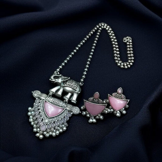 German Silver Elephant Pendant Necklace Set for Women | Lady Zone