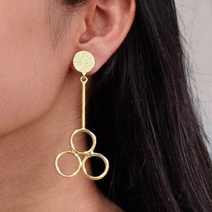 Gold Finish Geometric Circle Drop Earrings for Women | Lady Zone