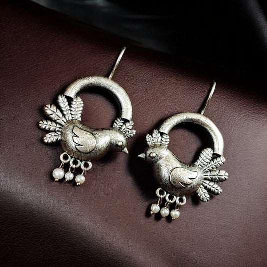 German Silver Bird Pearl Hoop Earrings for Women | Lady Zone