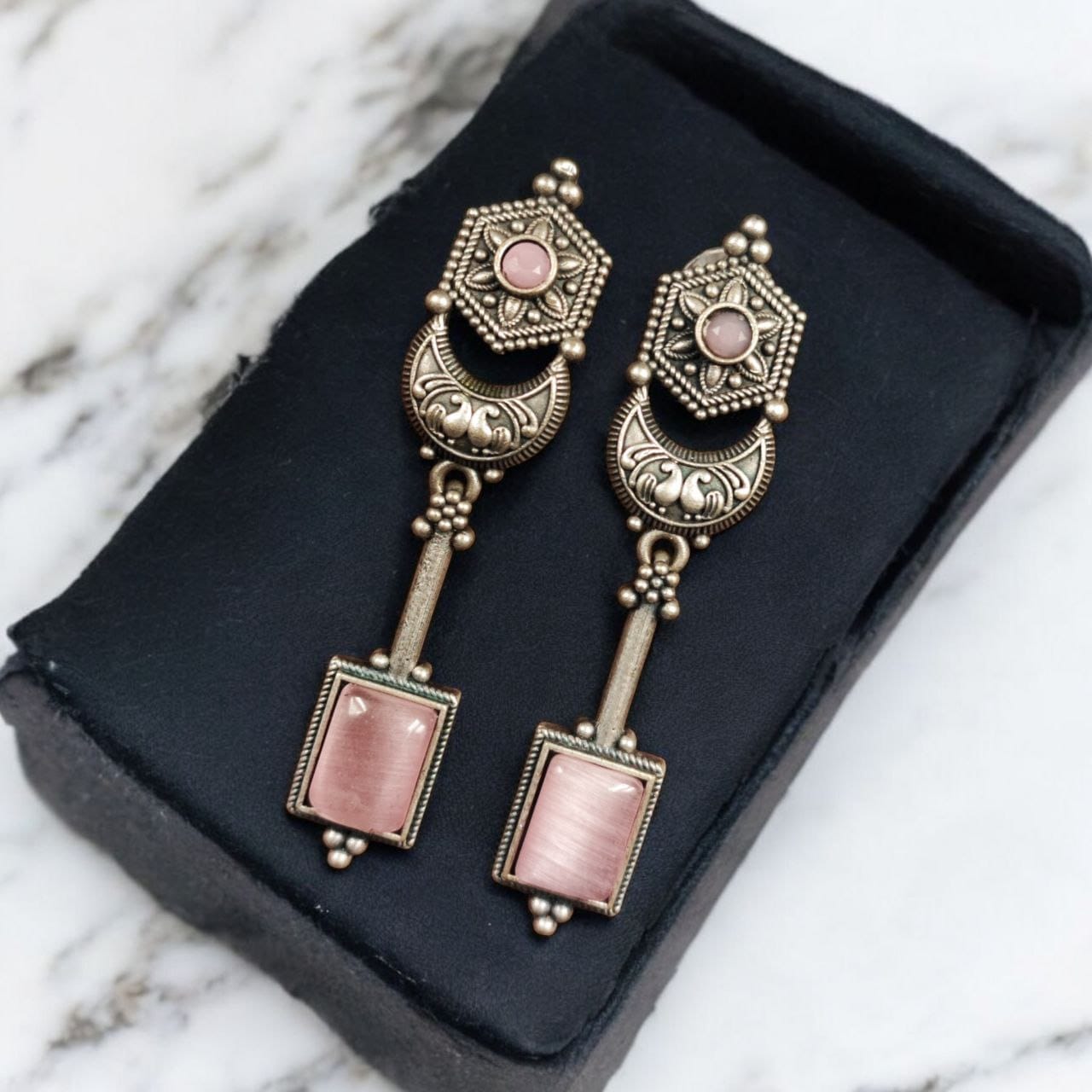 German Silver Geometric Stone Drop Earrings for Women | Lady Zone