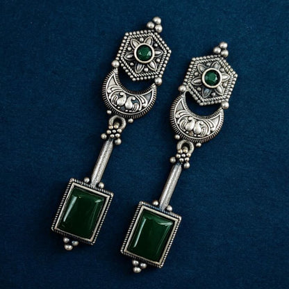 German Silver Geometric Stone Drop Earrings for Women | Lady Zone