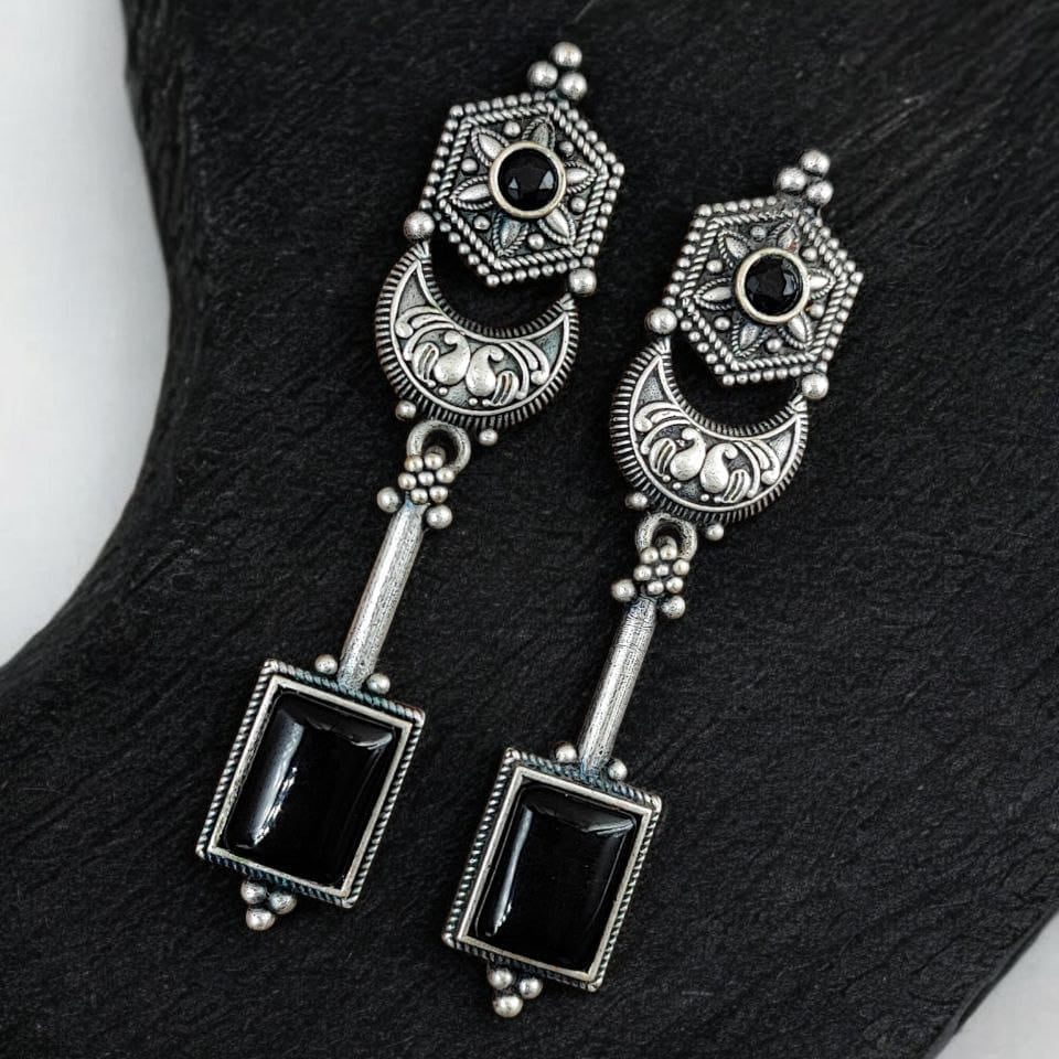German Silver Geometric Stone Drop Earrings for Women | Lady Zone