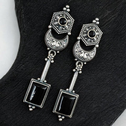 German Silver Geometric Stone Drop Earrings for Women | Lady Zone
