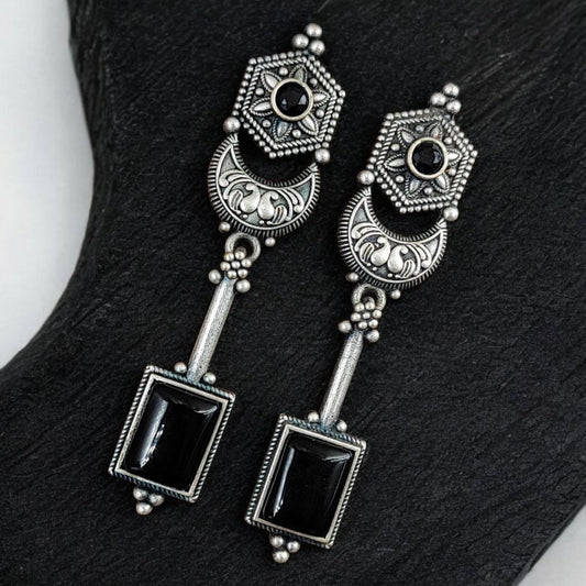 German Silver Geometric Stone Drop Earrings for Women | Lady Zone
