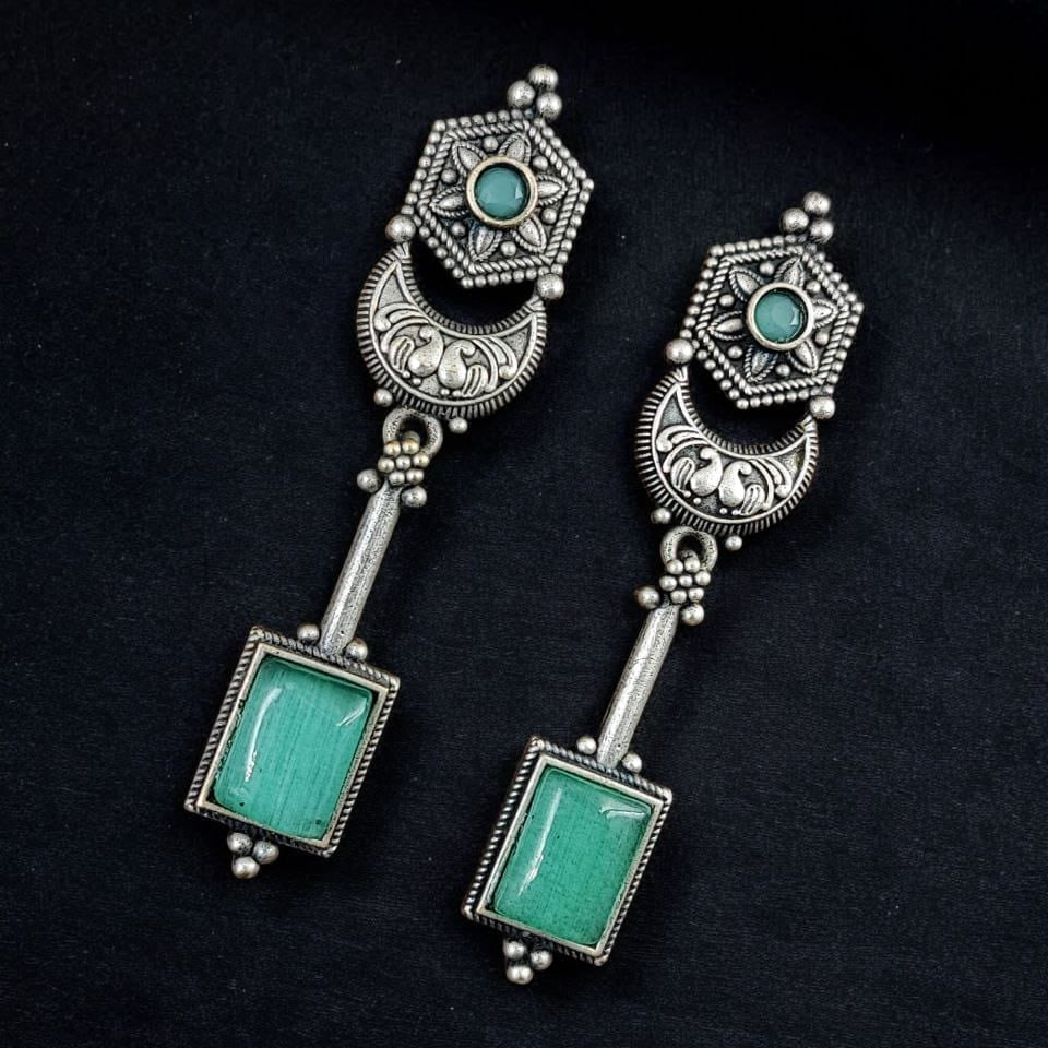 German Silver Geometric Stone Drop Earrings for Women | Lady Zone