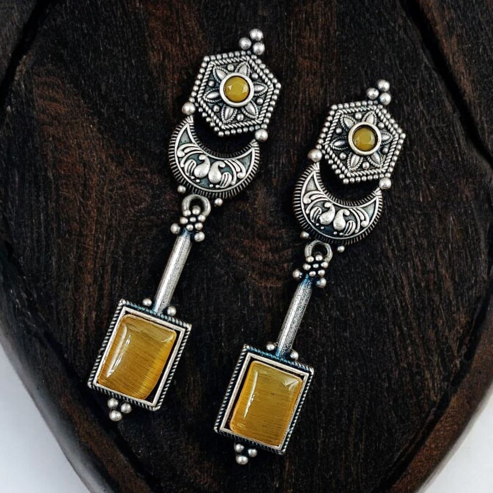 German Silver Geometric Stone Drop Earrings for Women | Lady Zone