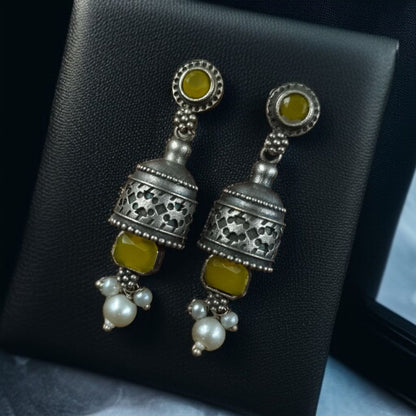 German Silver Pearl Stone Jhumki Earrings for Women | Lady Zone