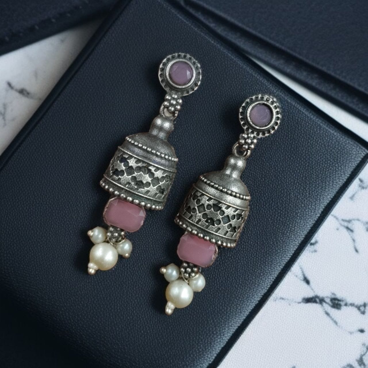German Silver Pearl Stone Jhumki Earrings for Women | Lady Zone