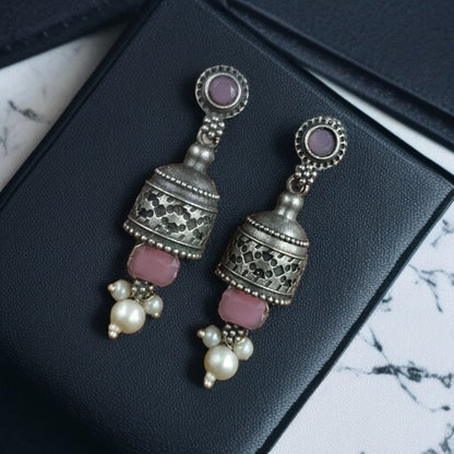 German Silver Pearl Stone Jhumki Earrings for Women | Lady Zone