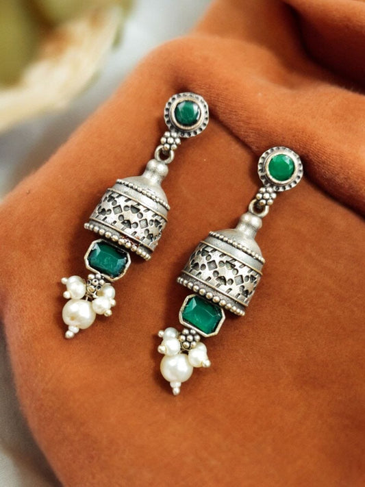 German Silver Pearl Stone Jhumki Earrings for Women | Lady Zone