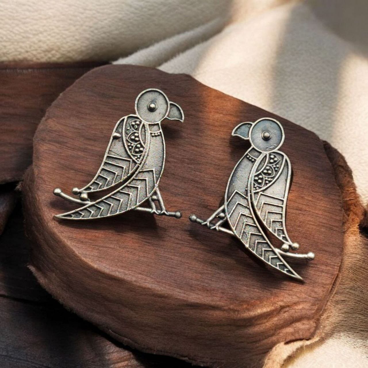 German Silver Parrot Design Statement Earrings for Women | Lady Zone
