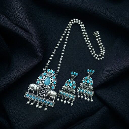 German Silver Cow Pattern Necklace Set for Women | Lady Zone