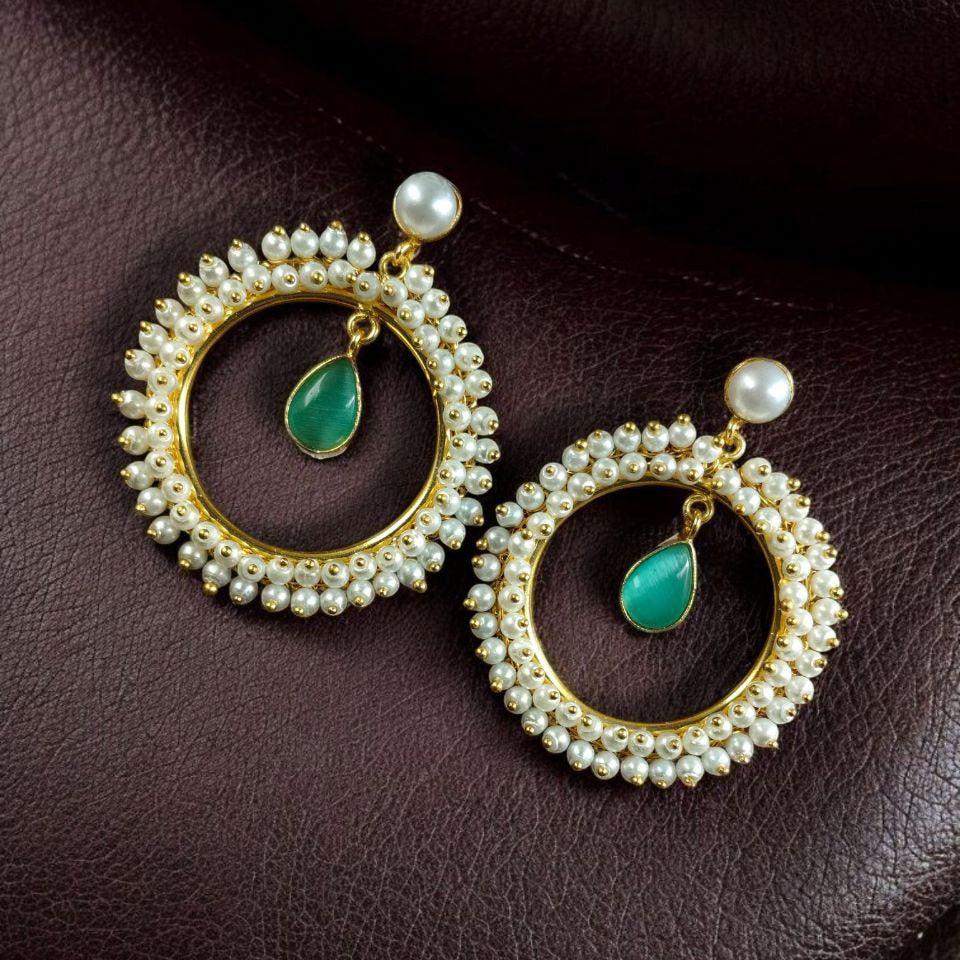 Gold Finish Pearl Hoop Statement Earrings for Women | Lady Zone