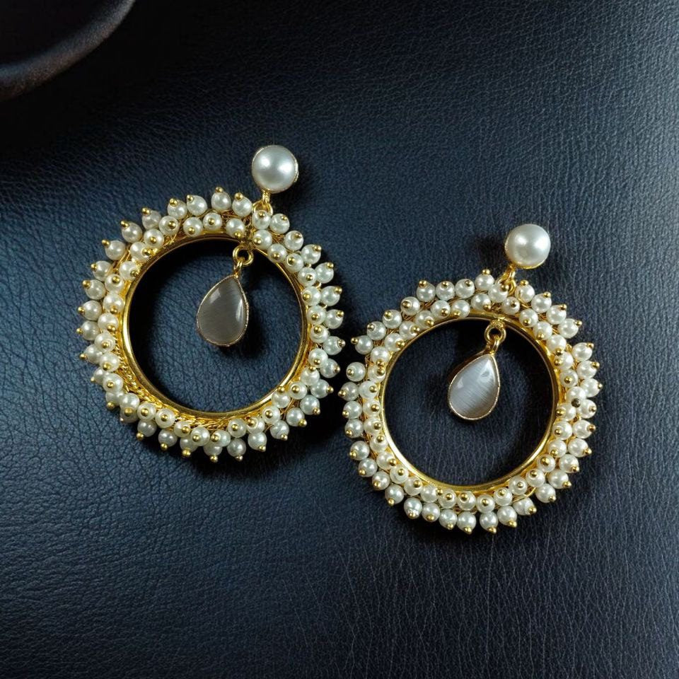 Gold Finish Pearl Hoop Statement Earrings for Women | Lady Zone