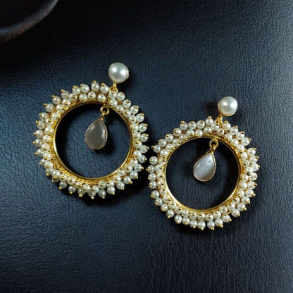 Gold Finish Pearl Hoop Statement Earrings for Women | Lady Zone