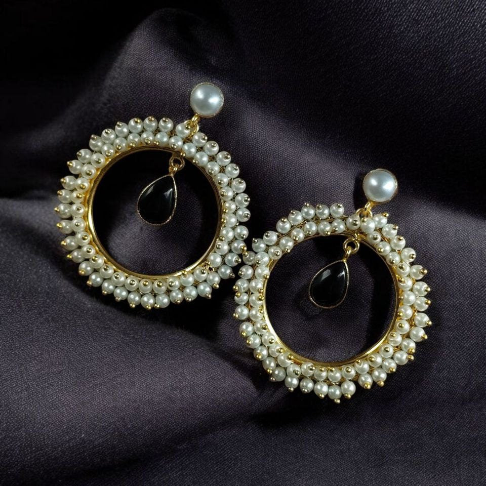 Gold Finish Pearl Hoop Statement Earrings for Women | Lady Zone