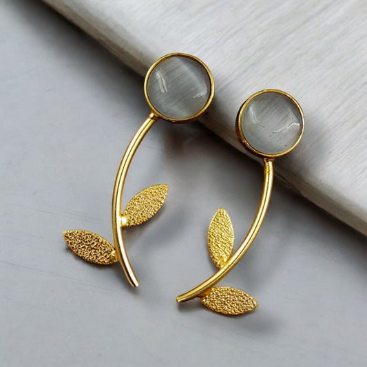 Gold Finish Black Stone Leaf Drop Earrings for Women | Lady Zone