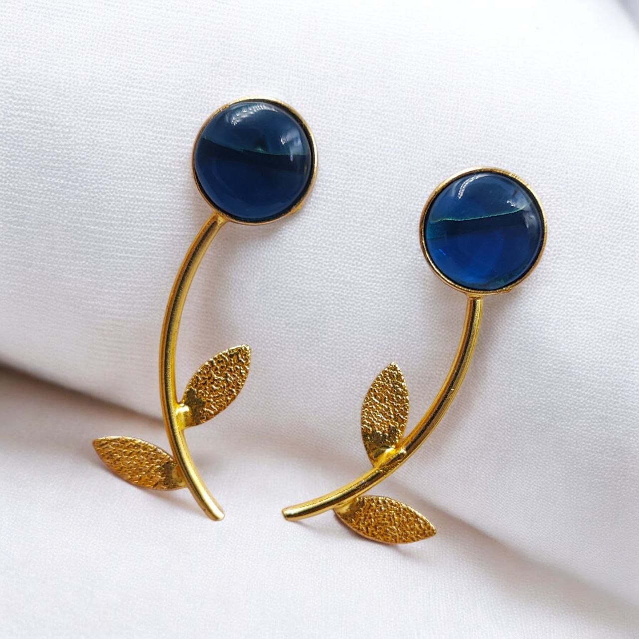 Gold Finish Black Stone Leaf Drop Earrings for Women | Lady Zone
