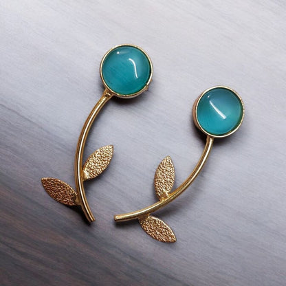 Gold Finish Black Stone Leaf Drop Earrings for Women | Lady Zone