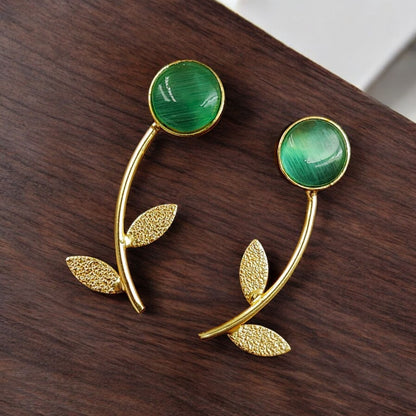 Gold Finish Black Stone Leaf Drop Earrings for Women | Lady Zone