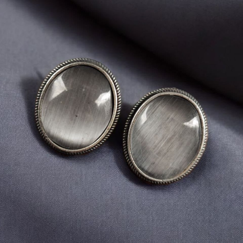 German Silver Green Stone Stud Earrings | Lady Zone