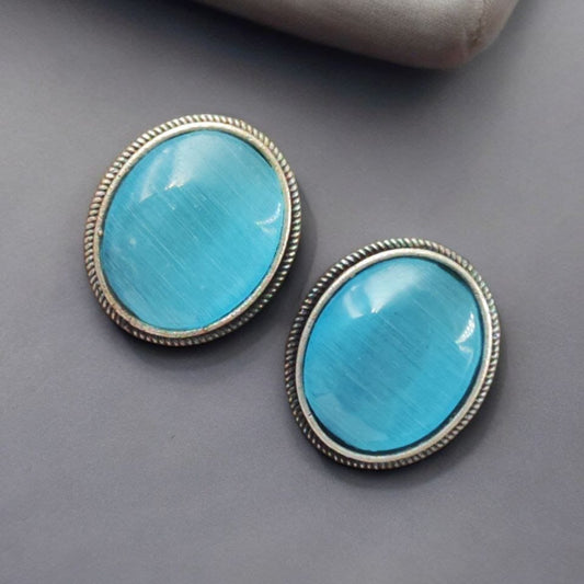 German Silver Green Stone Stud Earrings | Lady Zone