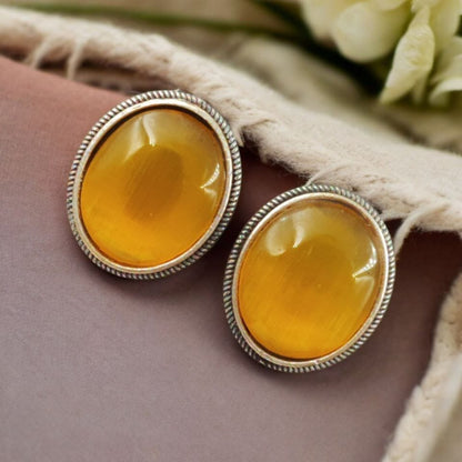 German Silver Green Stone Stud Earrings | Lady Zone