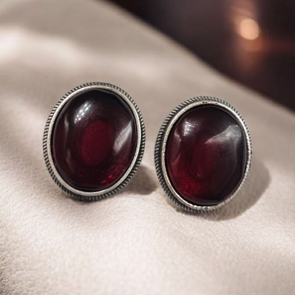 German Silver Green Stone Stud Earrings | Lady Zone
