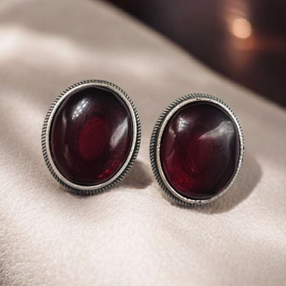 German Silver Green Stone Stud Earrings | Lady Zone