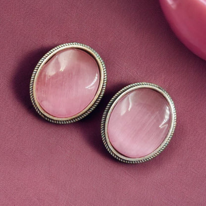 German Silver Green Stone Stud Earrings | Lady Zone