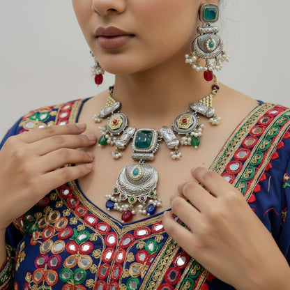 Premium Oxidised German Silver Necklace Set with Earrings
