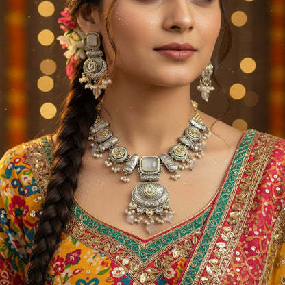 Premium Oxidised German Silver Necklace Set with Earrings