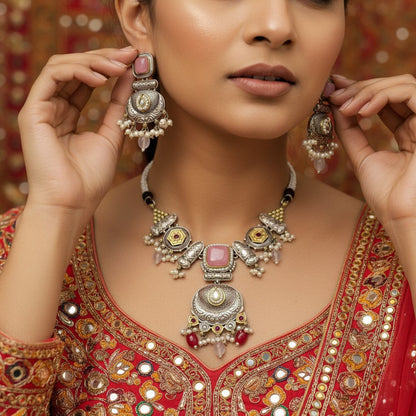 Premium Oxidised German Silver Necklace Set with Earrings