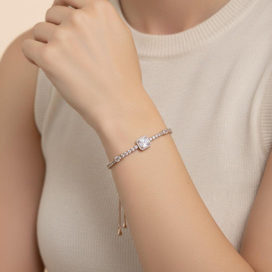 Emerald Cut Zircon Adjustable Bracelet for Women