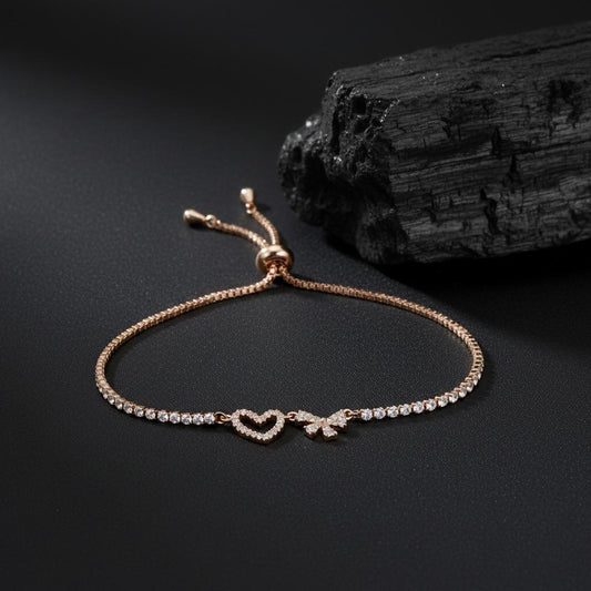 Heart & Bow Zircon Adjustable Bracelet for Women