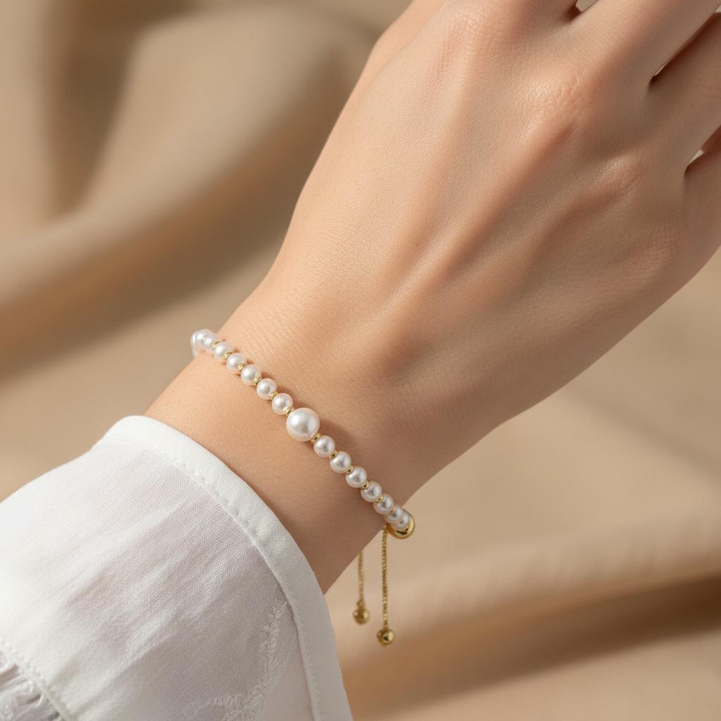 Minimal Pearl Adjustable Bracelet for Women