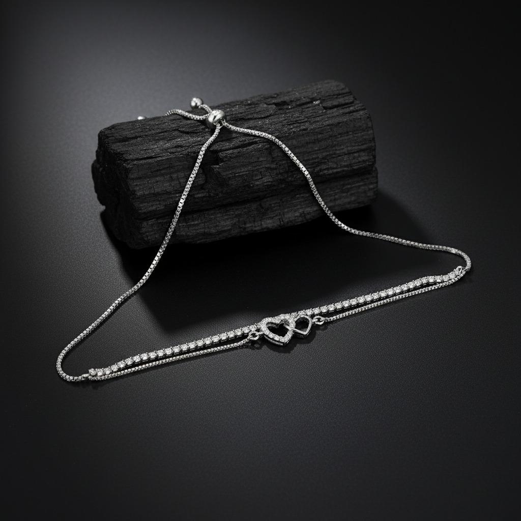 Double Heart Zircon Adjustable Bracelet for Women