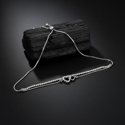 Double Heart Zircon Adjustable Bracelet for Women